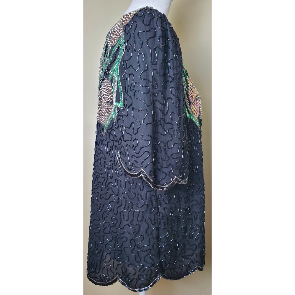 Vintage Scala Silk Beaded Sequin Floral Dark Romantic Glam Hollywood 80's Party - Picture 3 of 14